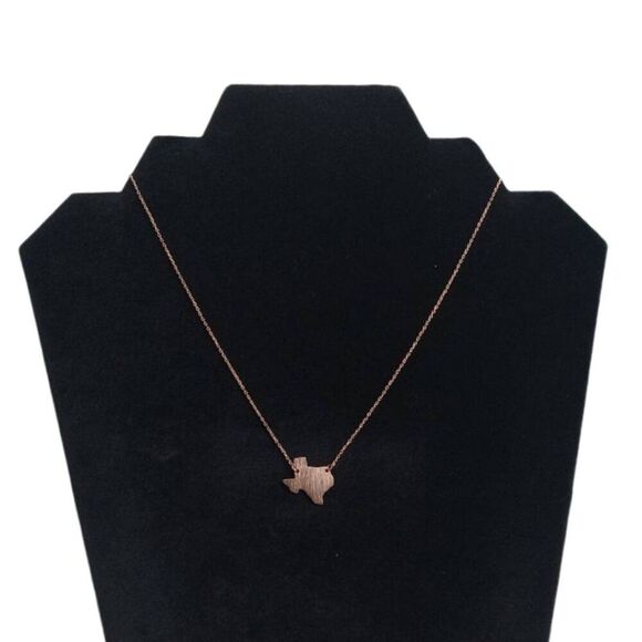 Rose Gold Copper Toned Lightweight Metal State of Texas Shaped Pendant Necklace - Picture 1 of 9